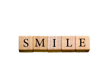 Word SMILE isolated on white background with copy space