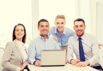 Poster - business team working with laptop in office