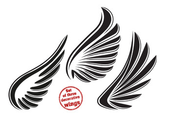 Wall Mural - Set of 3 decorative vector wings with stylysh outline