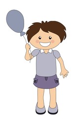 Wall Mural - Smiling girl holding balloon - isolated on white