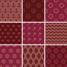Set Of Simple Seamless Abstract Marsala Patterns. Vector Backgro