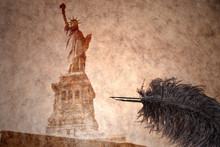 Statue Of Liberty On A Vintage Paper