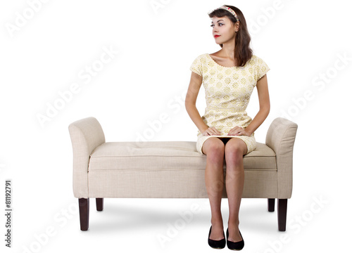 Fotografie, Obraz Stylish retro female sitting on a chaise lounge or sofa