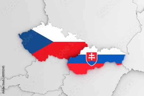 Slovak republic and Czech republic 3D map FLAG version Poster