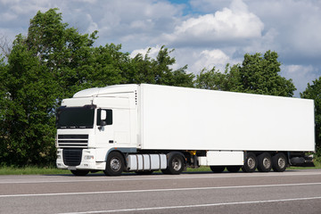 Wall Mural - White truck on road. Cargo transportation