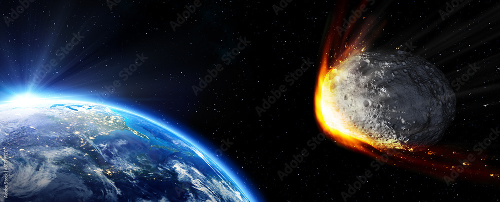 Impact Earth - meteor in route collision - obrazy, fototapety, plakaty 