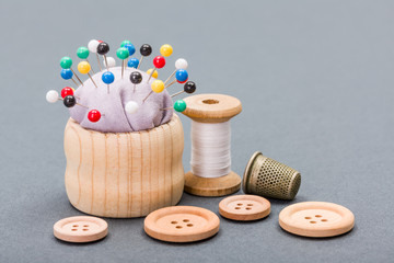 Wall Mural - Thread, buttons, thimble and pincushion