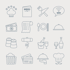 Sticker - restaurant line icon set