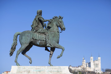 Wall Mural - View of famous statue and Basilica in Lyon