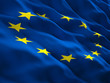 © tiero - 3d image of a blue european union flag with yellow stars. nobody around. moving waves.