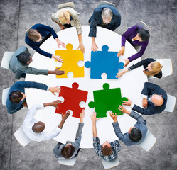 Poster - Business People Jigsaw Puzzle Collaboration Team Concept