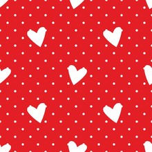 Tile Vector Pattern White Hearts Polka Dots On Red Background