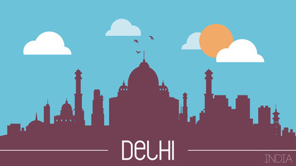Wall Mural - Delhi India skyline silhouette flat design vector