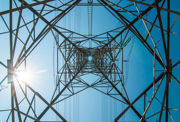 Under view high voltage transmission lines.