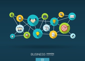 Wall Mural - Business network vector background - lines, circles, flat icons