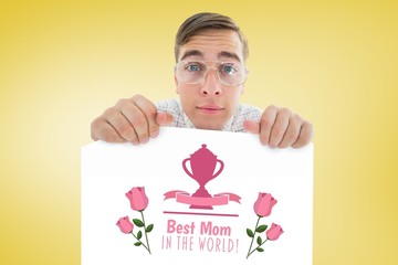 Poster - Composite image of geeky hipster smiling and showing card