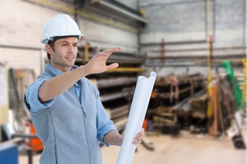 Poster - Composite image of architect with blueprint