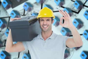 Poster - Worker carrying tool box on shoulder
