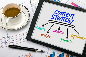 Wall Mural - content strategy concept hand drawing on tablet pc
