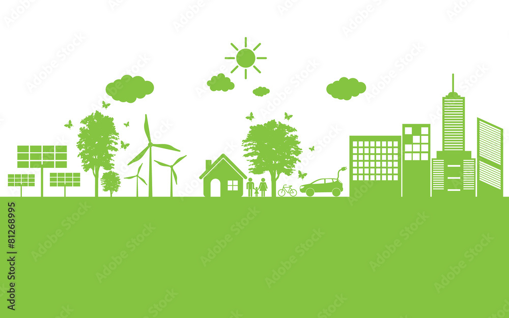 Green ecology City environmentally friendly . - obrazy, fototapety, plakaty 