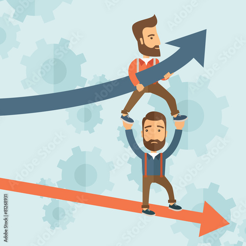 Fotografía Blue growing successful business graph and businessmen