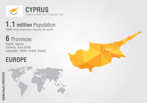 Fotografía Cyprus world map with a pixel diamond texture.