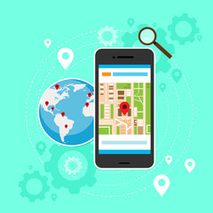 Poster - mobile cell phone world map gps globe navigation