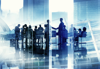 Wall Mural - Silhouette Business Discussion Meeting Cityscape Team Concept