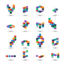 Set of abstract 3d color cubes on white background.