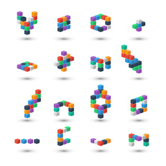 Poster - Set of abstract 3d color cubes on white background.