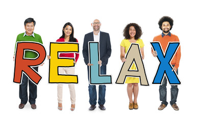 Wall Mural - DIverse People Holding Text Relax Concept