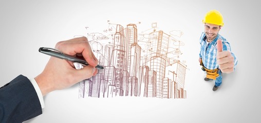 Poster - Composite image of hand writing with a pen