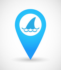 Sticker - Map mark icon with a shark fin