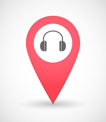 Sticker - Map mark icon with a ear phones