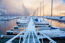 Winter View Of A Marina In Trondheim