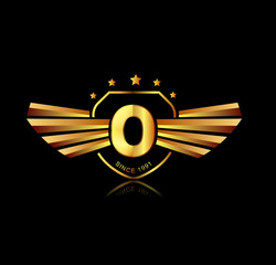 Letter O winged crests logo . Alphabet logotype design concept