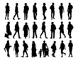 Leinwandbild Motiv big set of people walking silhouettes set 2