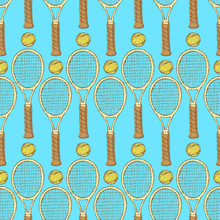 Sketch Tennis Equipment In Vintage Style