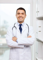 Sticker - smiling doctor in white coat at medical office