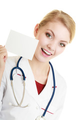 Sticker -  Doctor woman holding blank copy space card