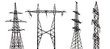 set of four electrical pylons on white background