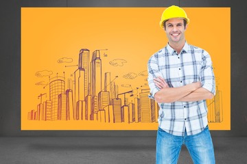 Poster - Composite image of architect standing over white background
