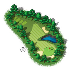 Wall Mural - vector golf course hole aerial isometric view