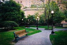 Bench And Walkway At Maguire Gardens, In Downtown Los Angeles, C