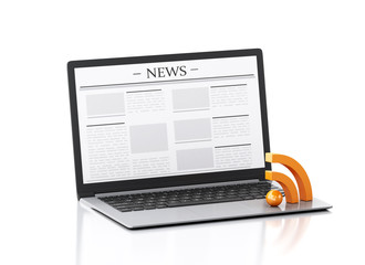 Poster - 3d Laptop with news and RSS symbol. Media concept