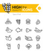 Types of Food line Icons including: meat, grain, dairy etc..