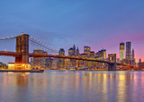 Fototapeta  - Brooklyn bridge and Manhattan at dusk