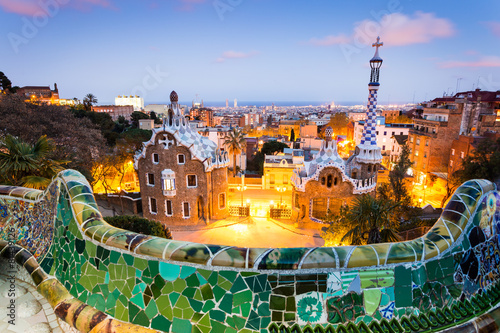 Fotografia Barcelona, Park Guell after sunset