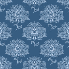 Poster - Blue paisley flowers seamless pattern