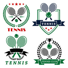 Wall Mural - Tennis club logo with crossed rackets and balls